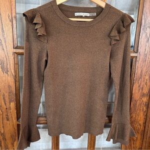 Alice + Olivia Brown Size‎ Med Ruffle Shimmer Sweater top
